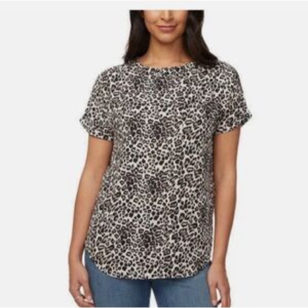Buffalo David Bitton Relaxed Short Sleeve Blouse in Black and Brown